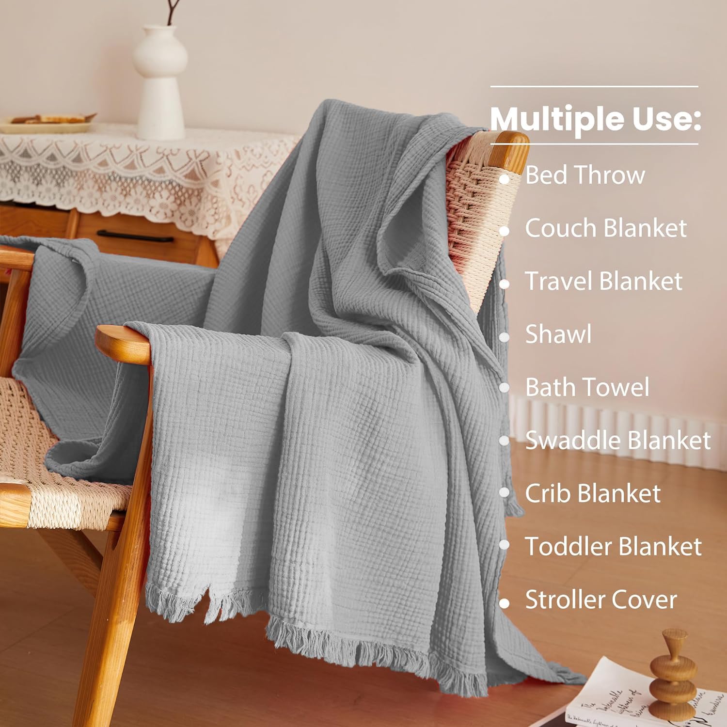 Personalized Muslin Baby Blanket with Name Embroidery