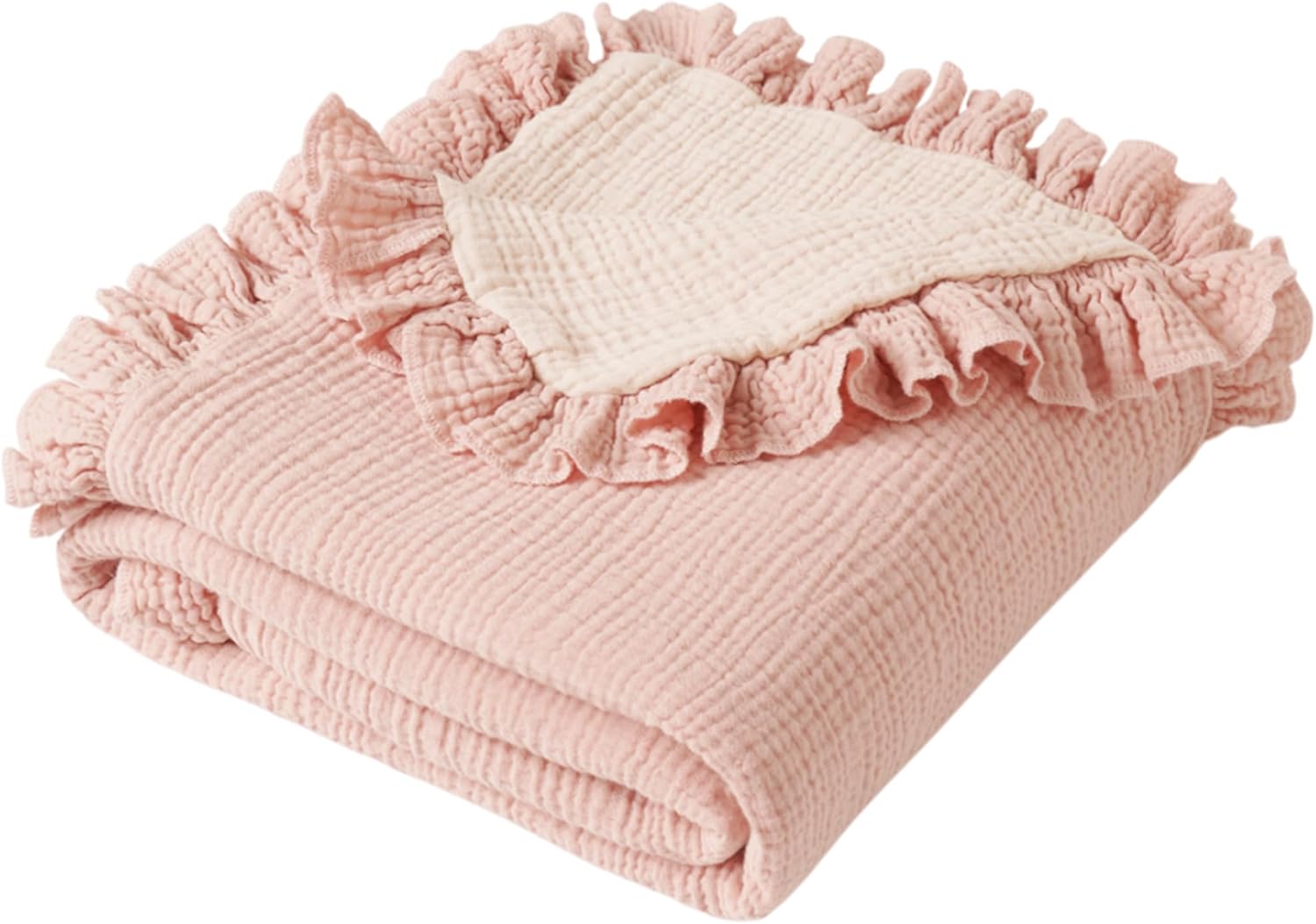 Konssy Flounce Muslin Baby Blanket 40x36 Pink 1