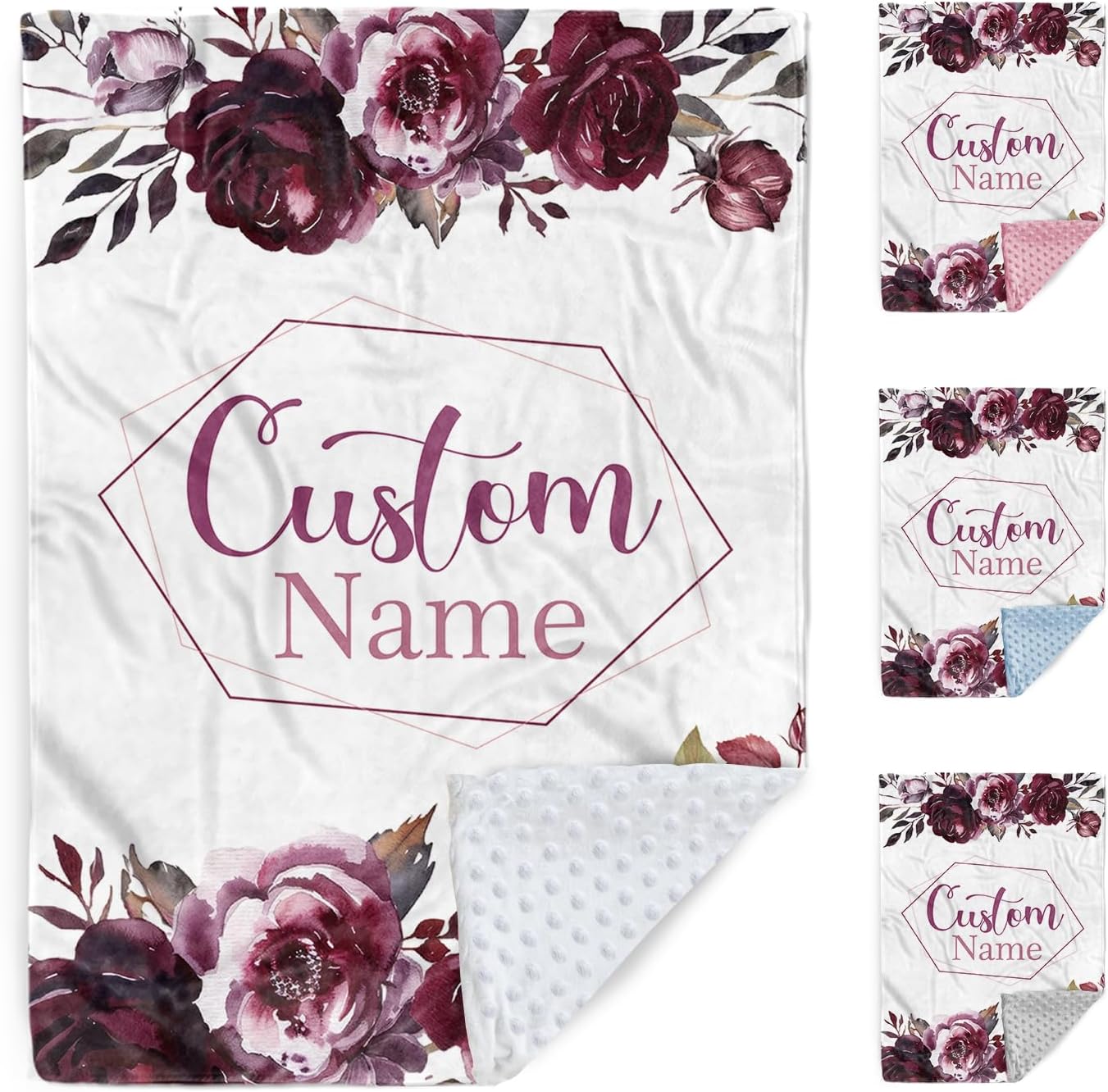 Personalized Baby Blanket with Name - Purple Flowers Flannel Double Layer 47x60