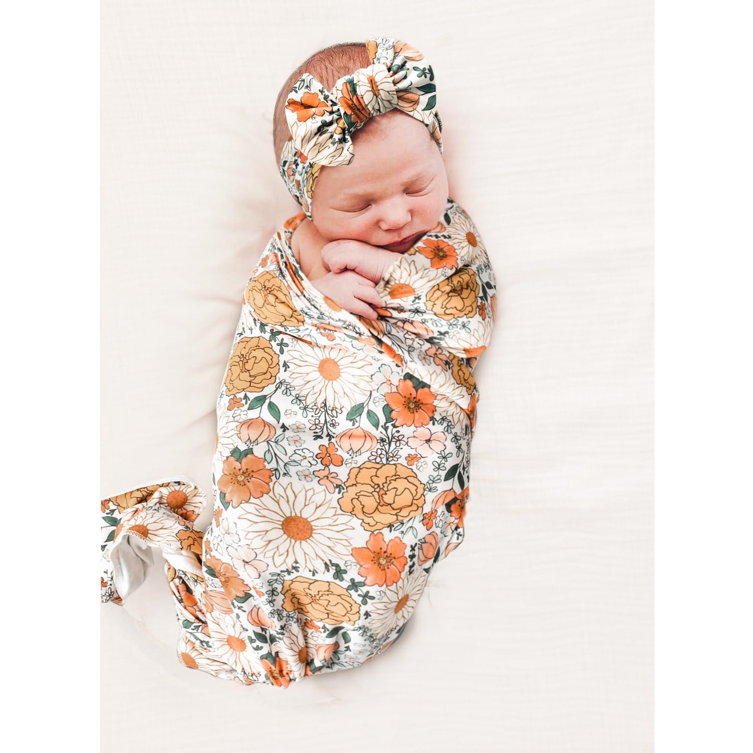 Konssy Baby Girl Swaddle Blanket with Headband Set