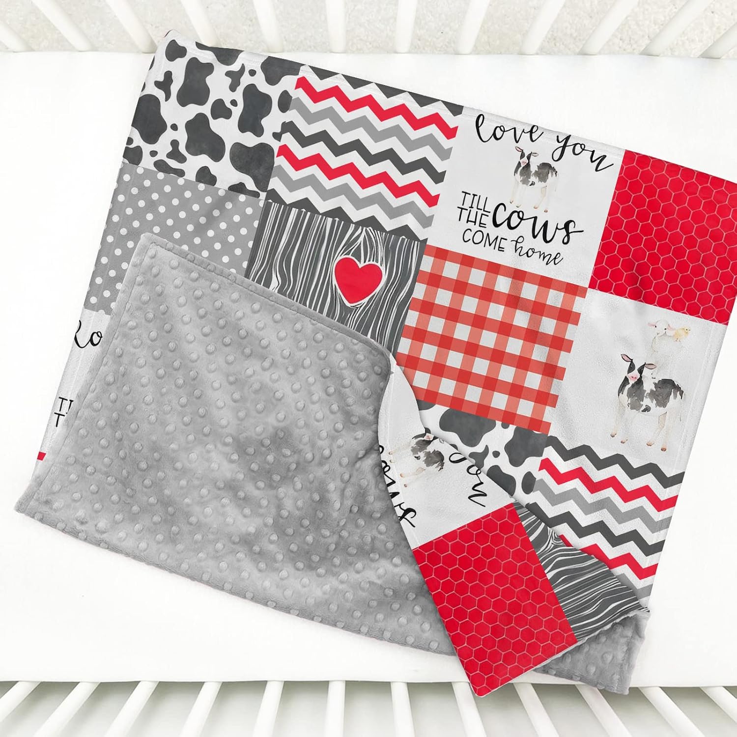 Noverbibi Farm Cow Red Minky Baby Blanket with Name