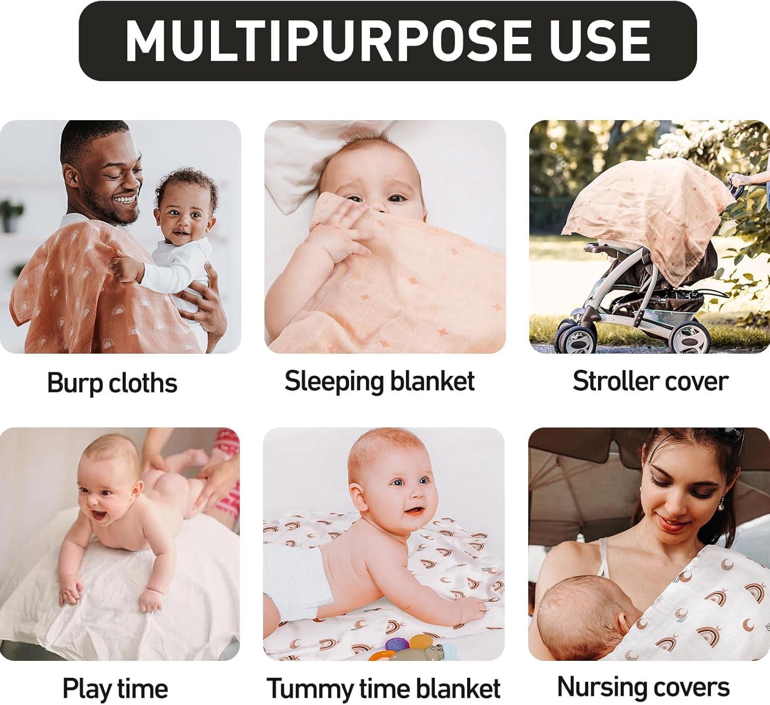 GLLQUEN BABY Swaddle Blanket 6 Pack Sun Pattern