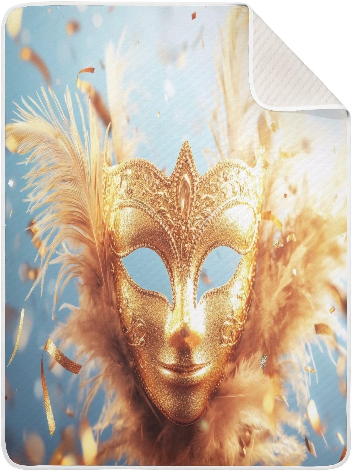 Burbuja Mardi Gras Gold Mask Baby Blanket for Boys Girls