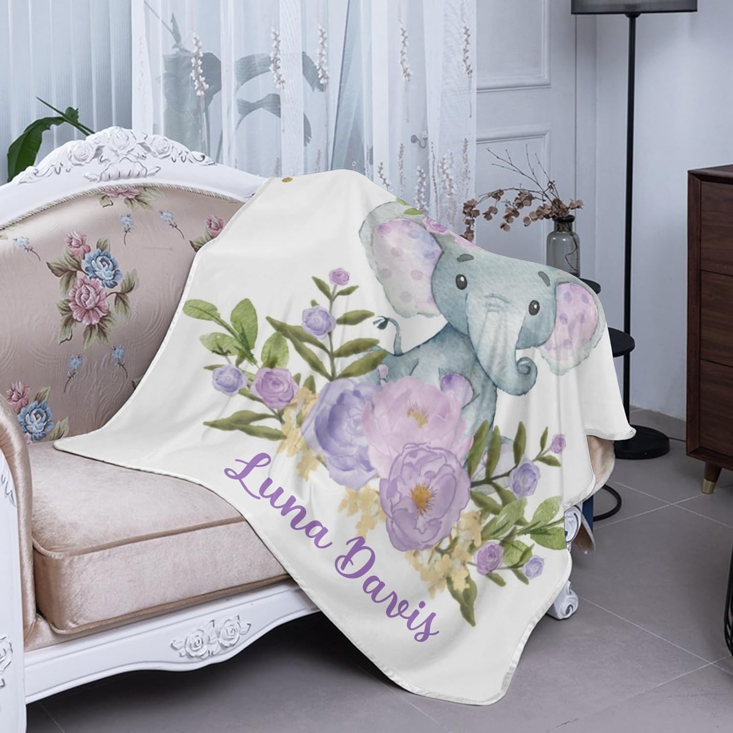 Deven Purple Elephant Cooling Blanket for Toddler