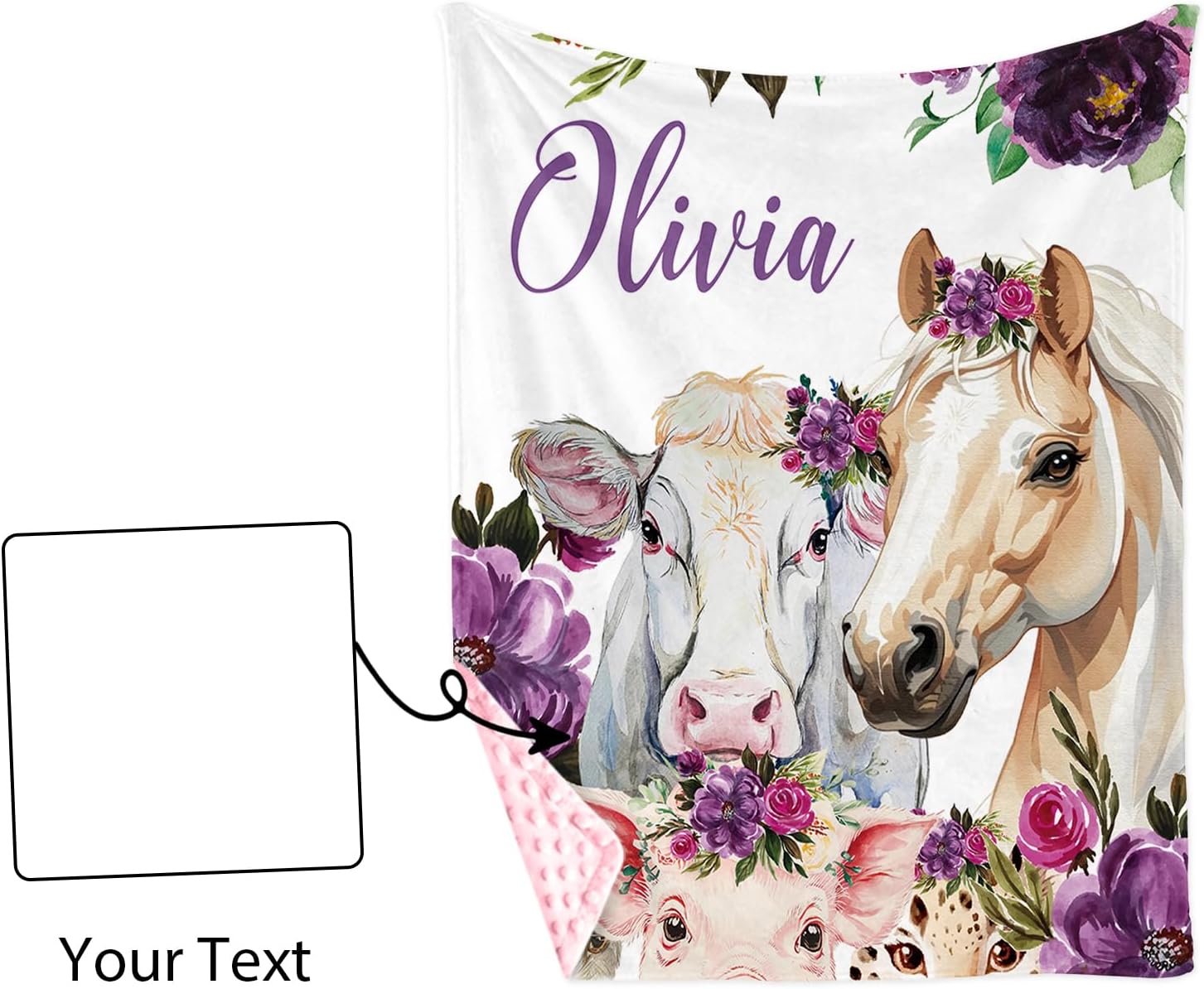 Custom Baby Blanket with Name and Animals Design 1