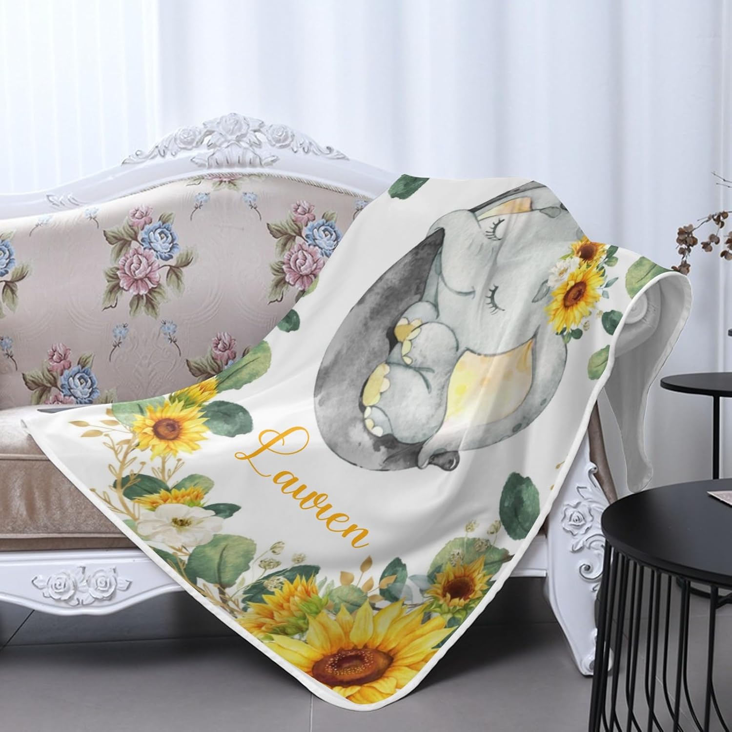 Deven Sleepy Elephant Sunflower Cooling Blanket for Toddler 1
