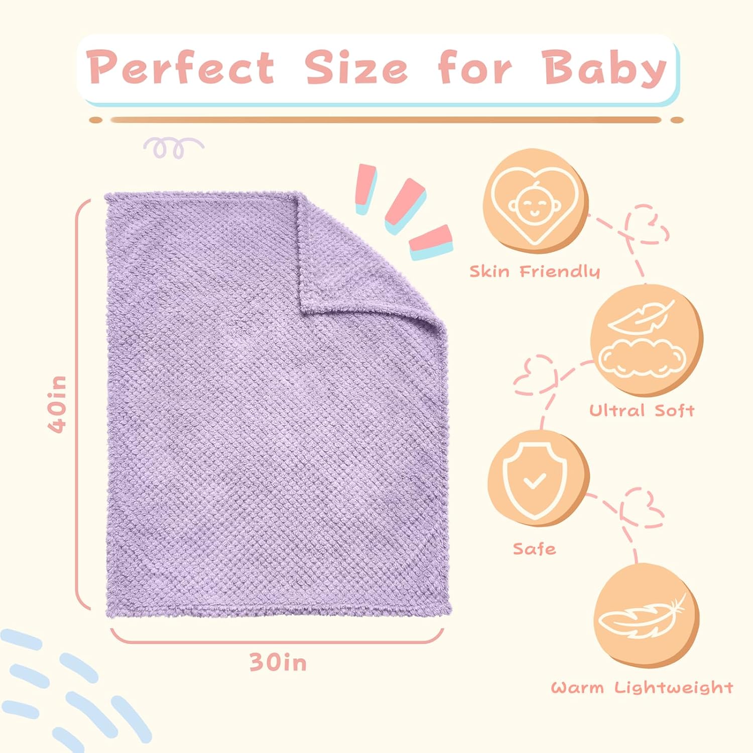 KENPERRY Ultra Soft Fleece Baby Blanket Purple 30 X 40