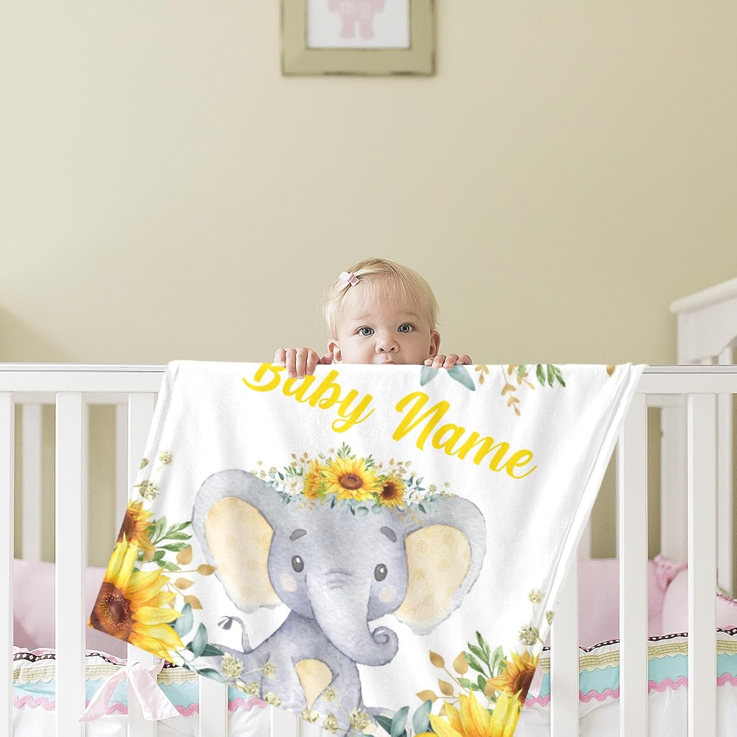 Custom Elephant Baby Blanket with Name - Soft Fleece Blanket for Newborn