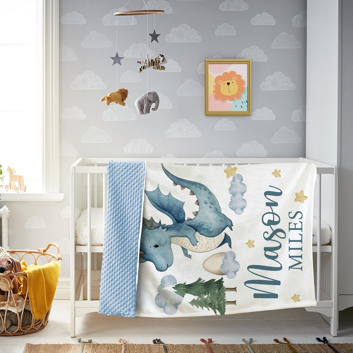 Personalized Baby Boy Dinosaur Blanket Custom Name Blanket for Toddlers and Infants