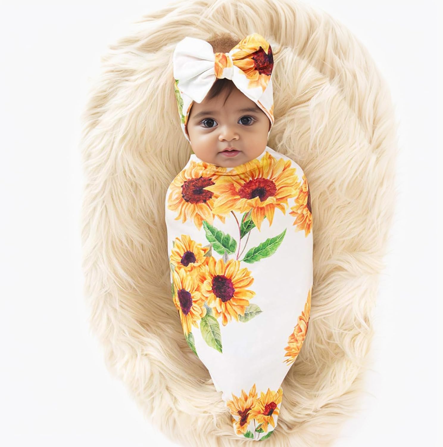Galabloomer Sunflower Baby Swaddle Headband Set