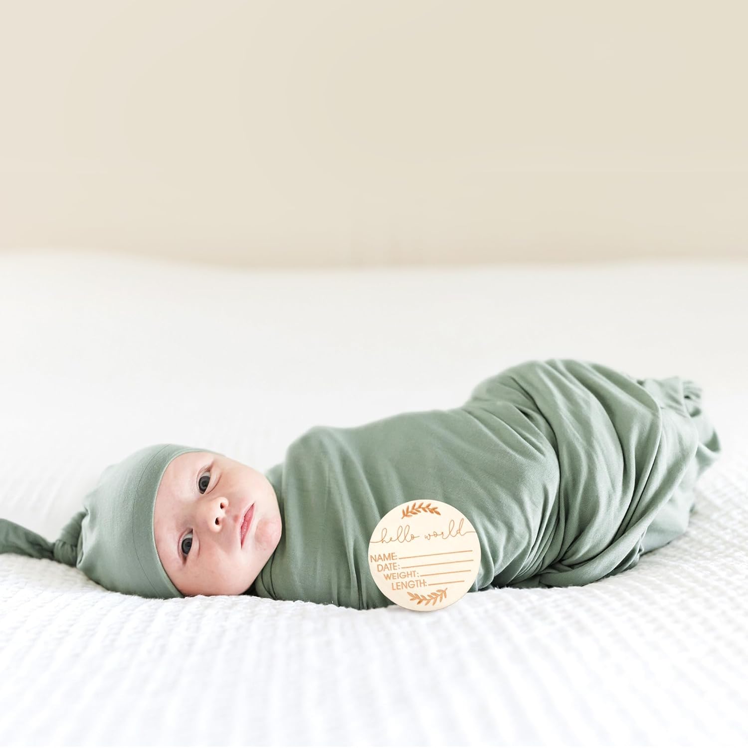 MairMore Baby Swaddle Blanket with Beanie Set Green