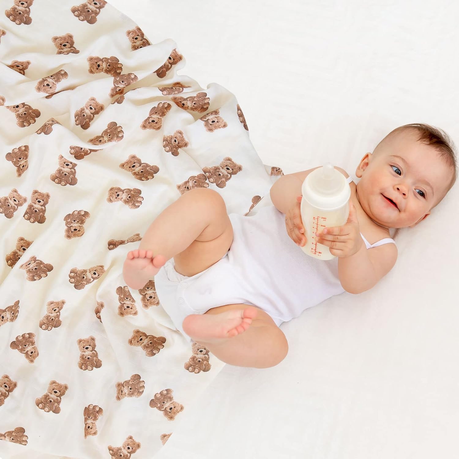 LifeTree Muslin Swaddle Blanket Bear Checkered Design 47x47 Inches