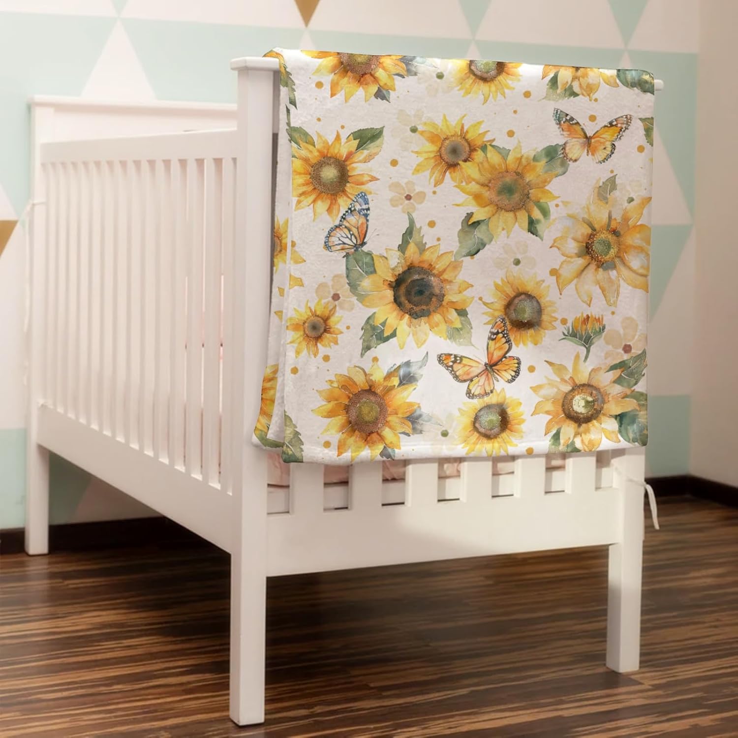 Yellow Sunflower Flannel Baby Blanket 60x80