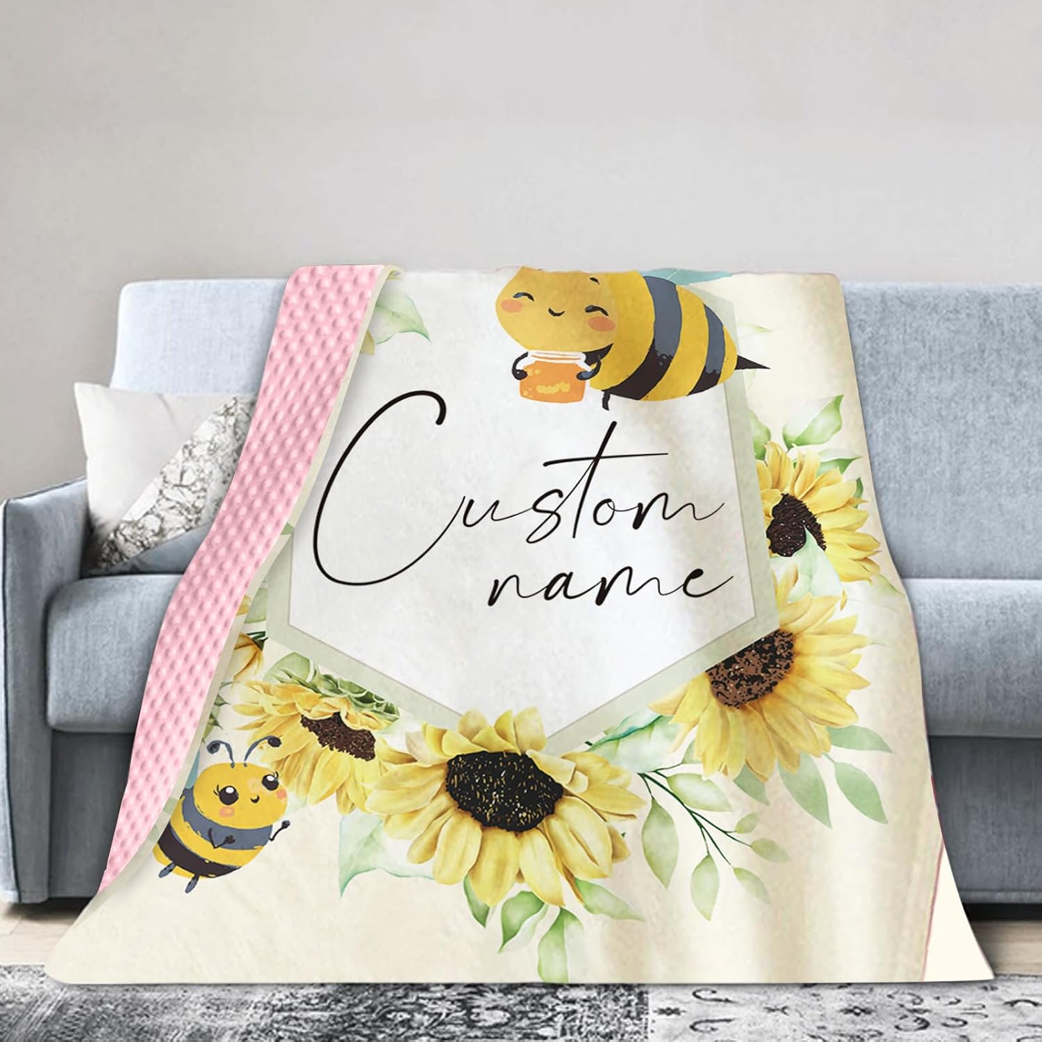 Personalized Baby Blanket with Yellow Bee Design
