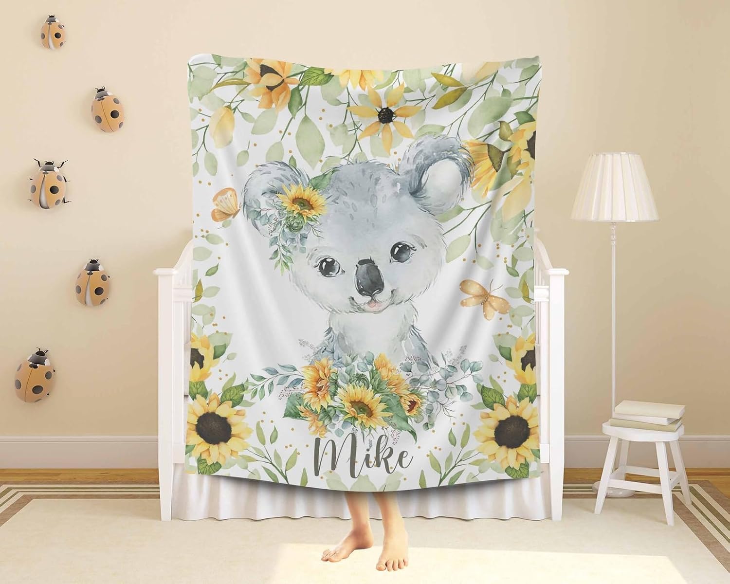 Customized Koala Sunflower Baby Blanket with Name