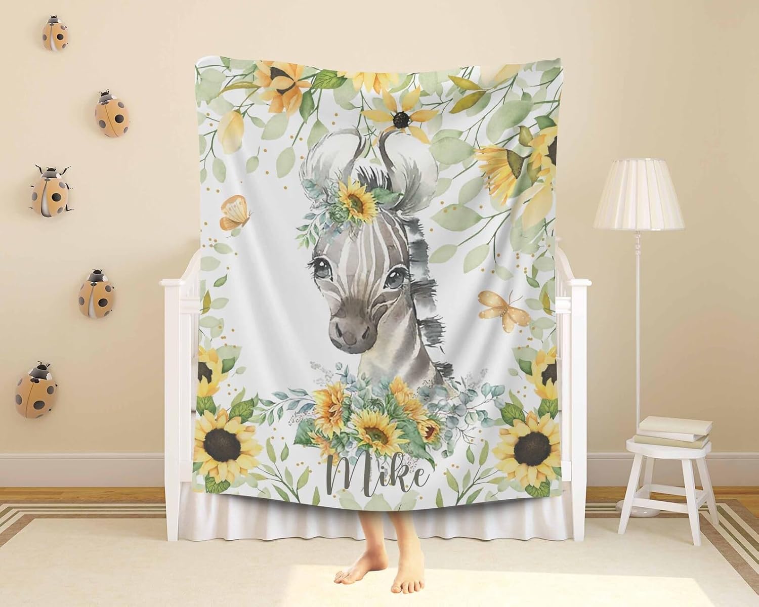 Customized Zebra Sunflower Baby Blanket with Name