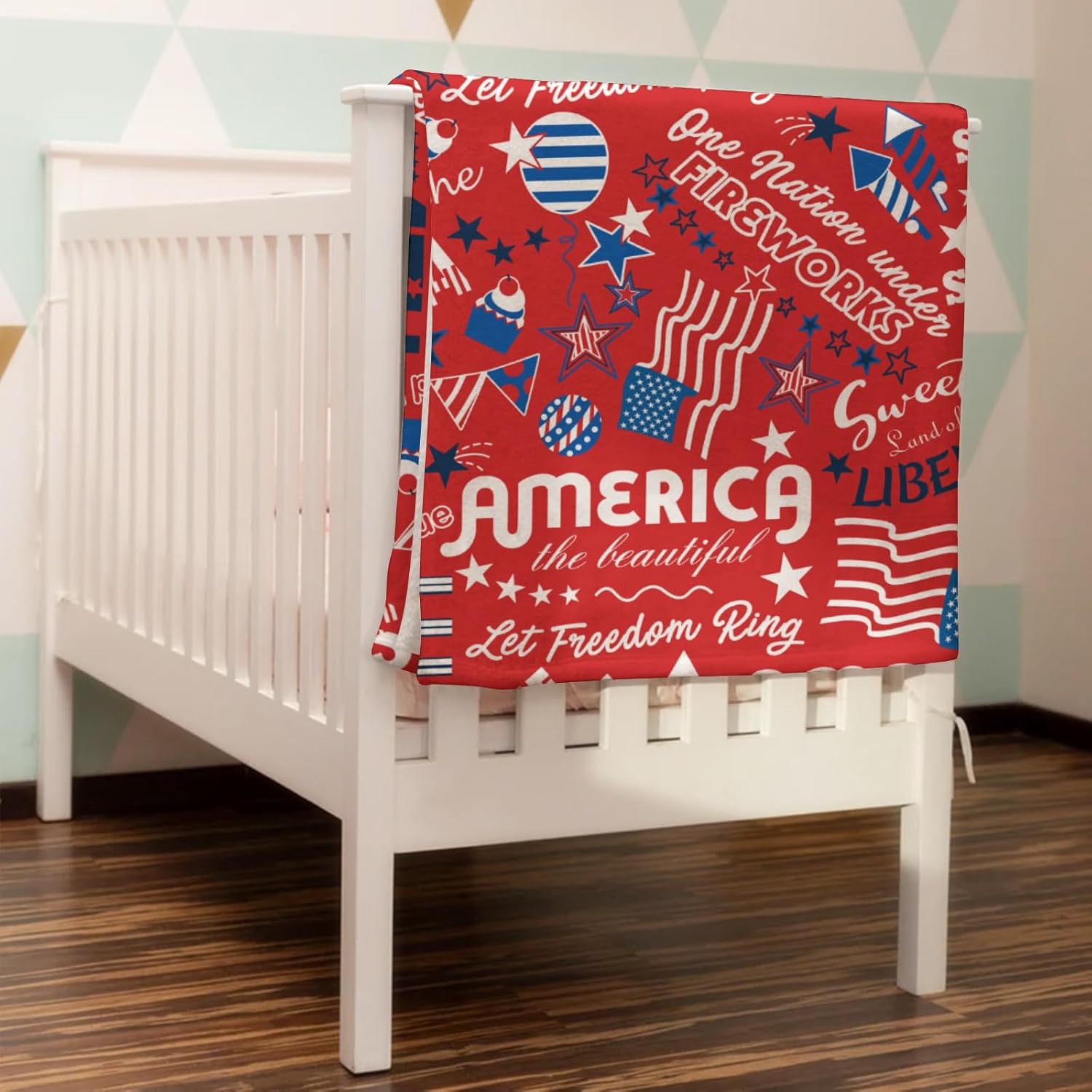 Patriotic 4th of July Baby Blanket with Stars and Stripes
