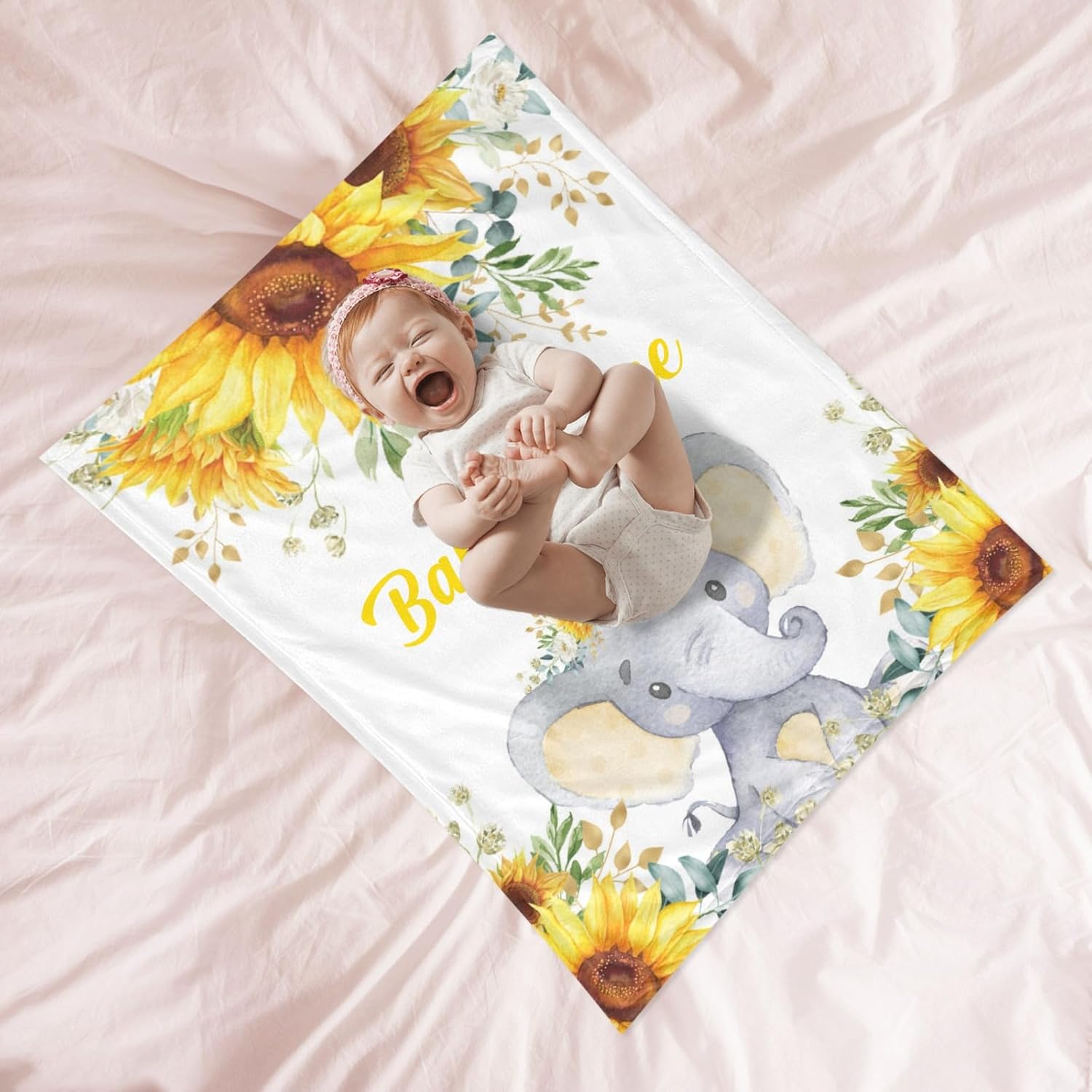 Custom Elephant Baby Blanket with Name - Soft Fleece Blanket for Newborn
