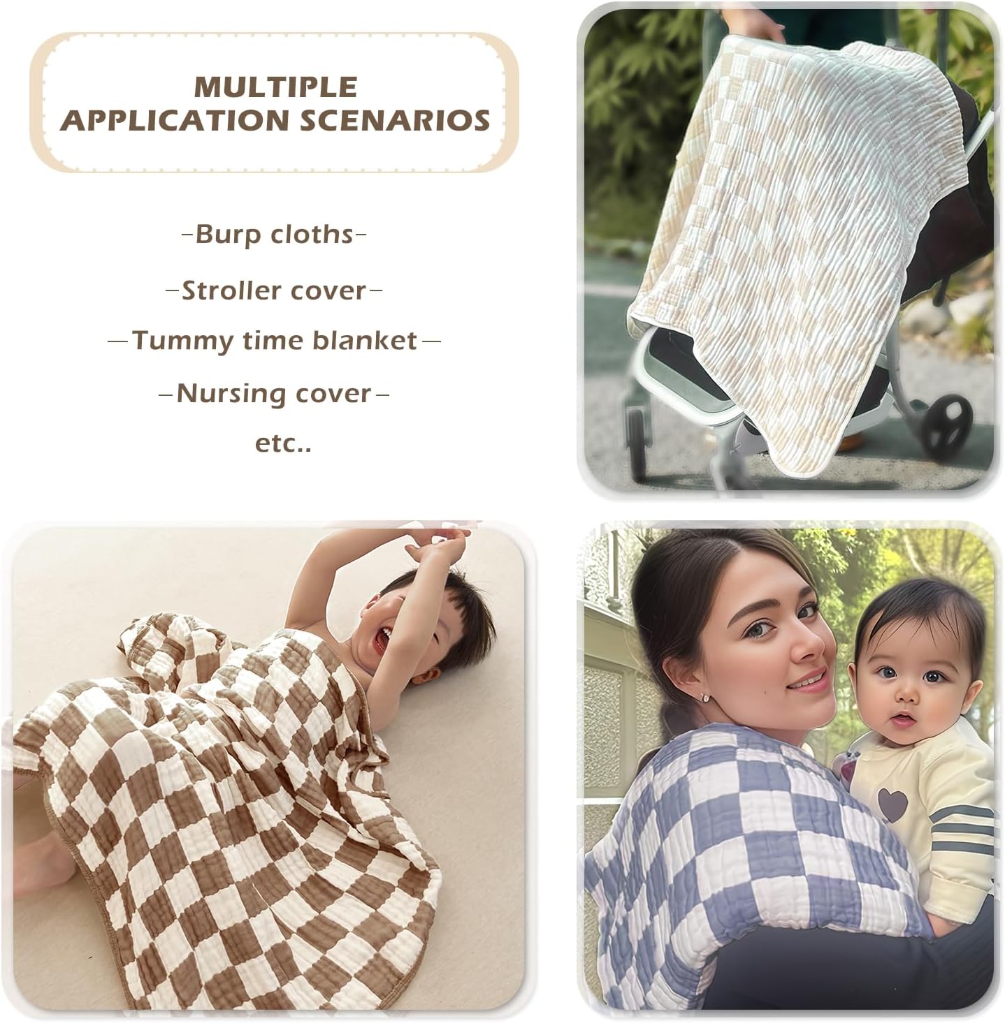REPRECONF Ultra Soft Checkered Muslin Blanket Set of 2 for Baby