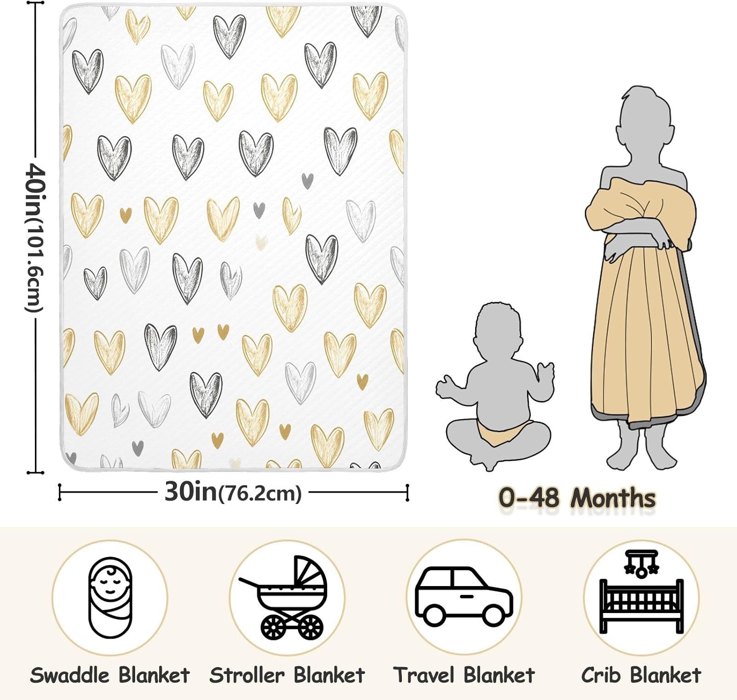Wassud Hearts Soft Baby Blanket 30x40 Inch Cozy Toddler Blanket
