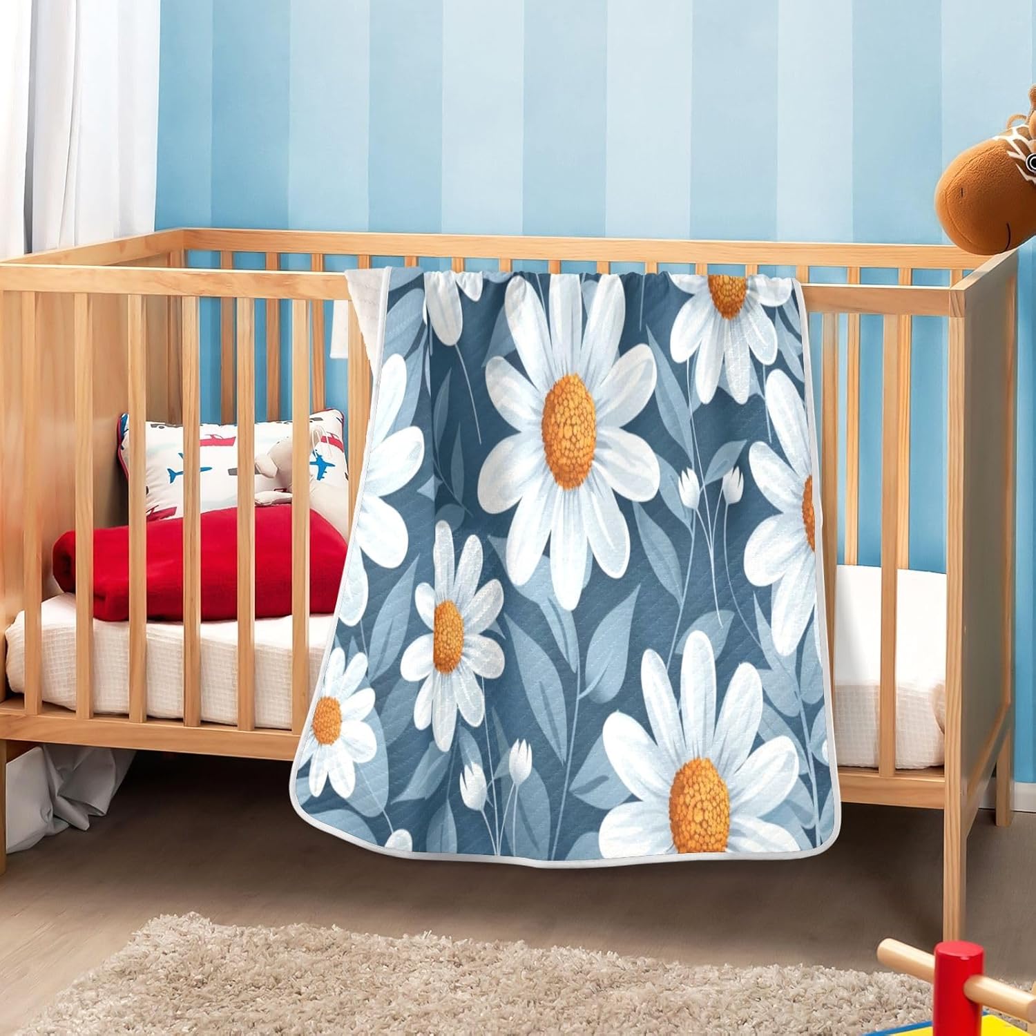 Soft Baby Blanket for Boys Girls 30x40 Inch Blue-White