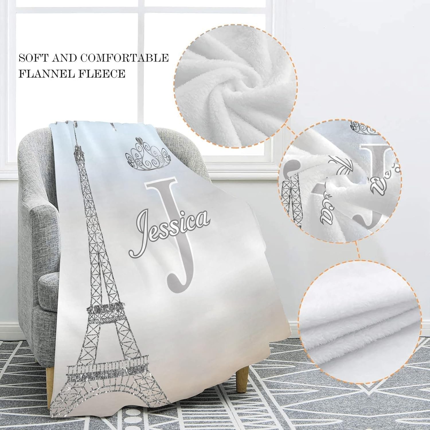 XOZOTY Personalized Baby Blanket with Name Gray 30x40 Inch Fleece Throw