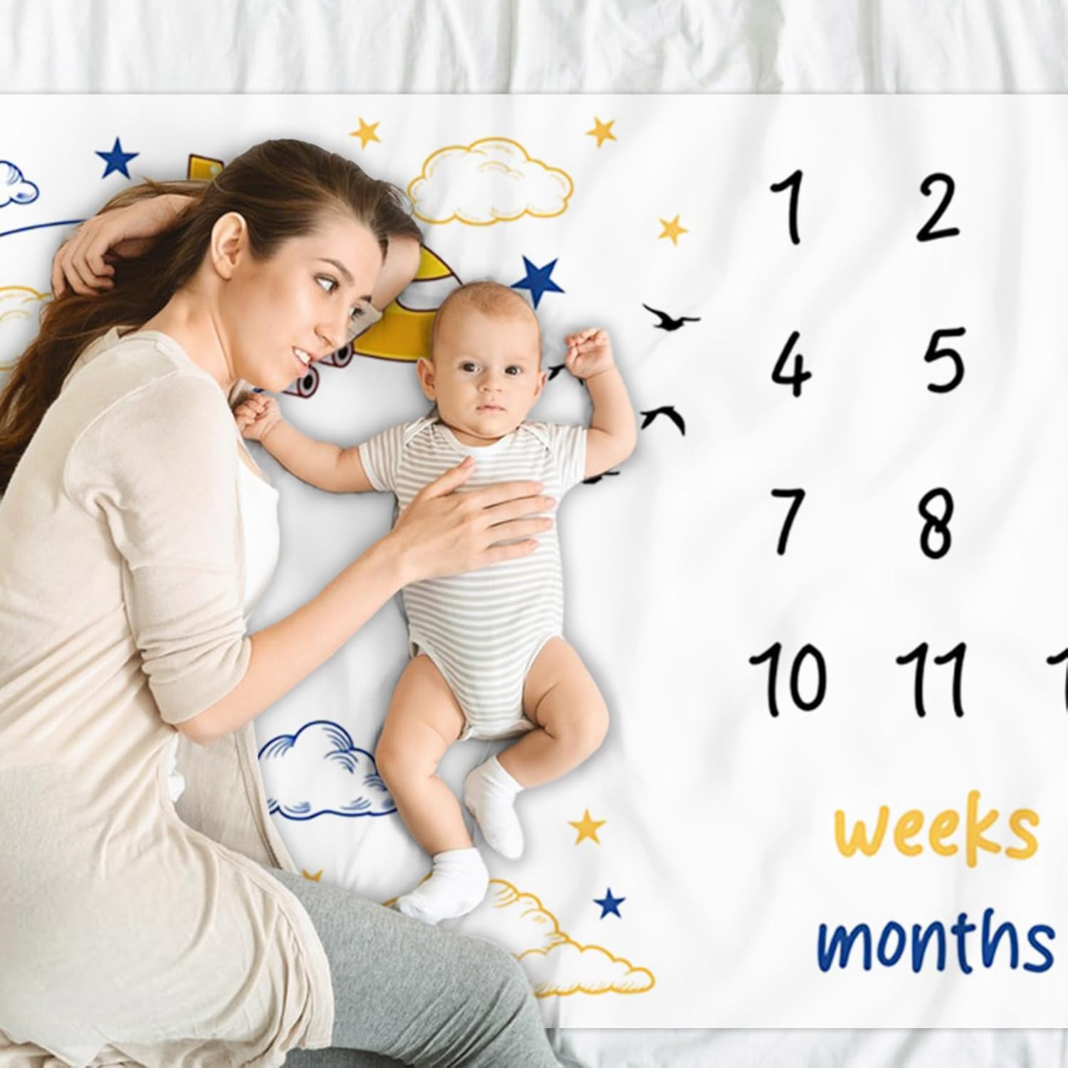 CSFOTO Airplane Baby Milestone Blanket 60 x 40 with Frames