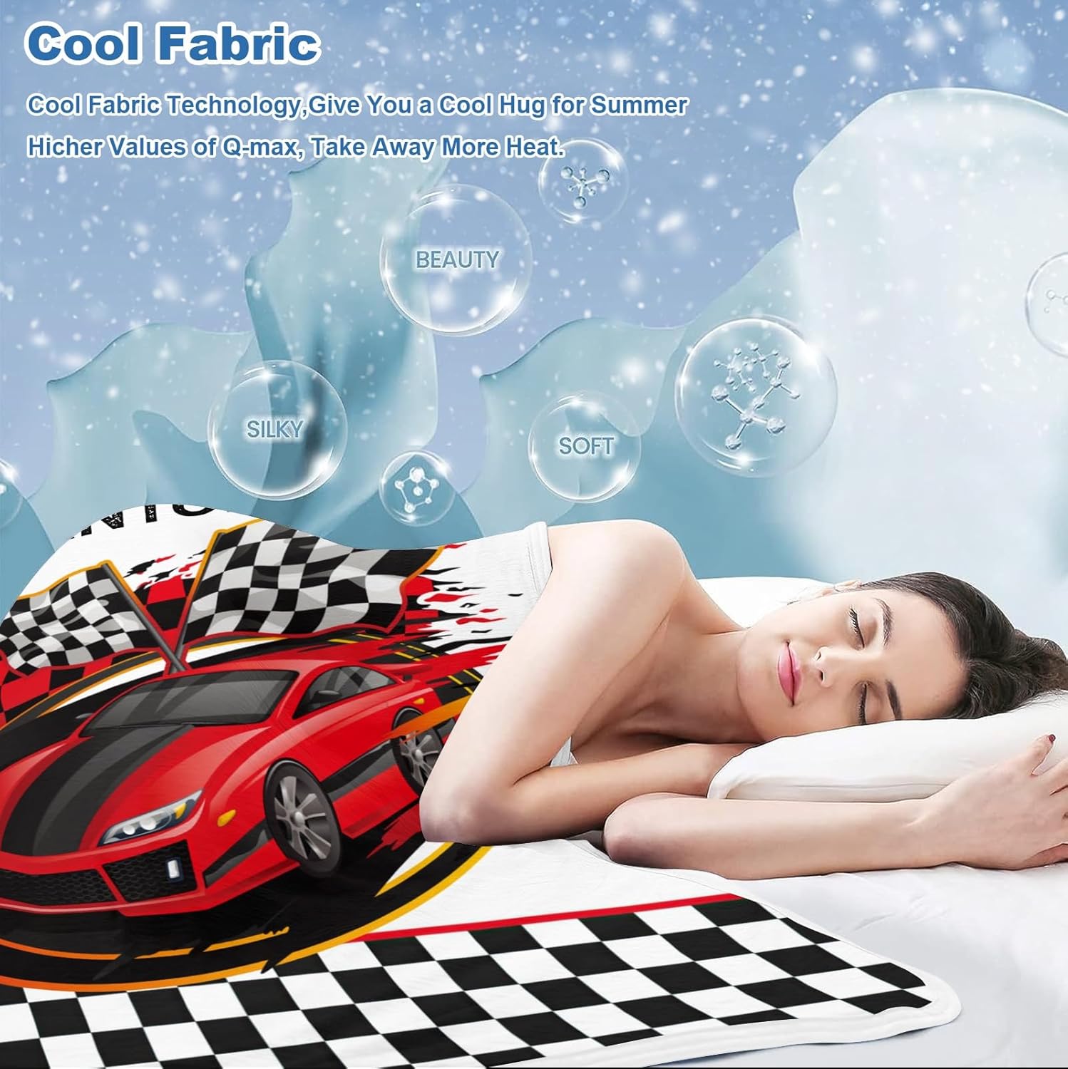 Deven Red Race Car Checkered Cooling Blanket for Toddler