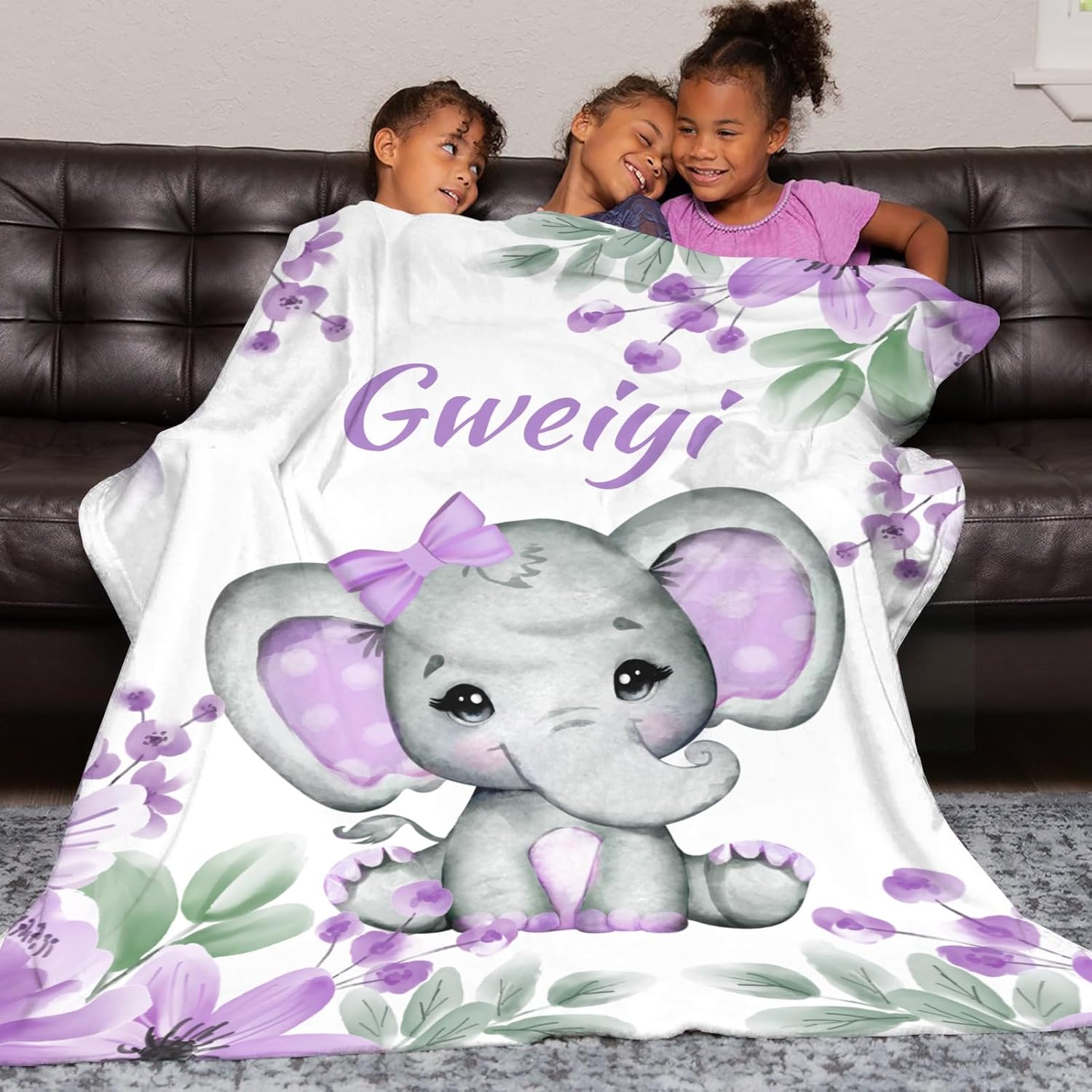 Personalized Baby Blanket with Name Customized Elephant 30x40
