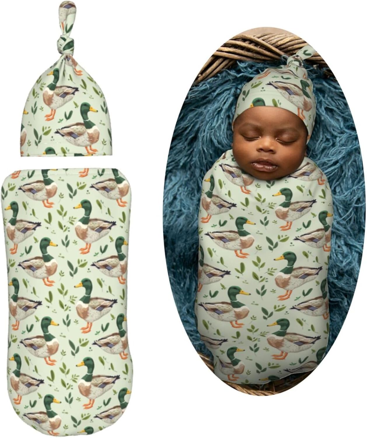 Muishi Farm Animal Mallard Duck Swaddle Blanket Hat Set 1