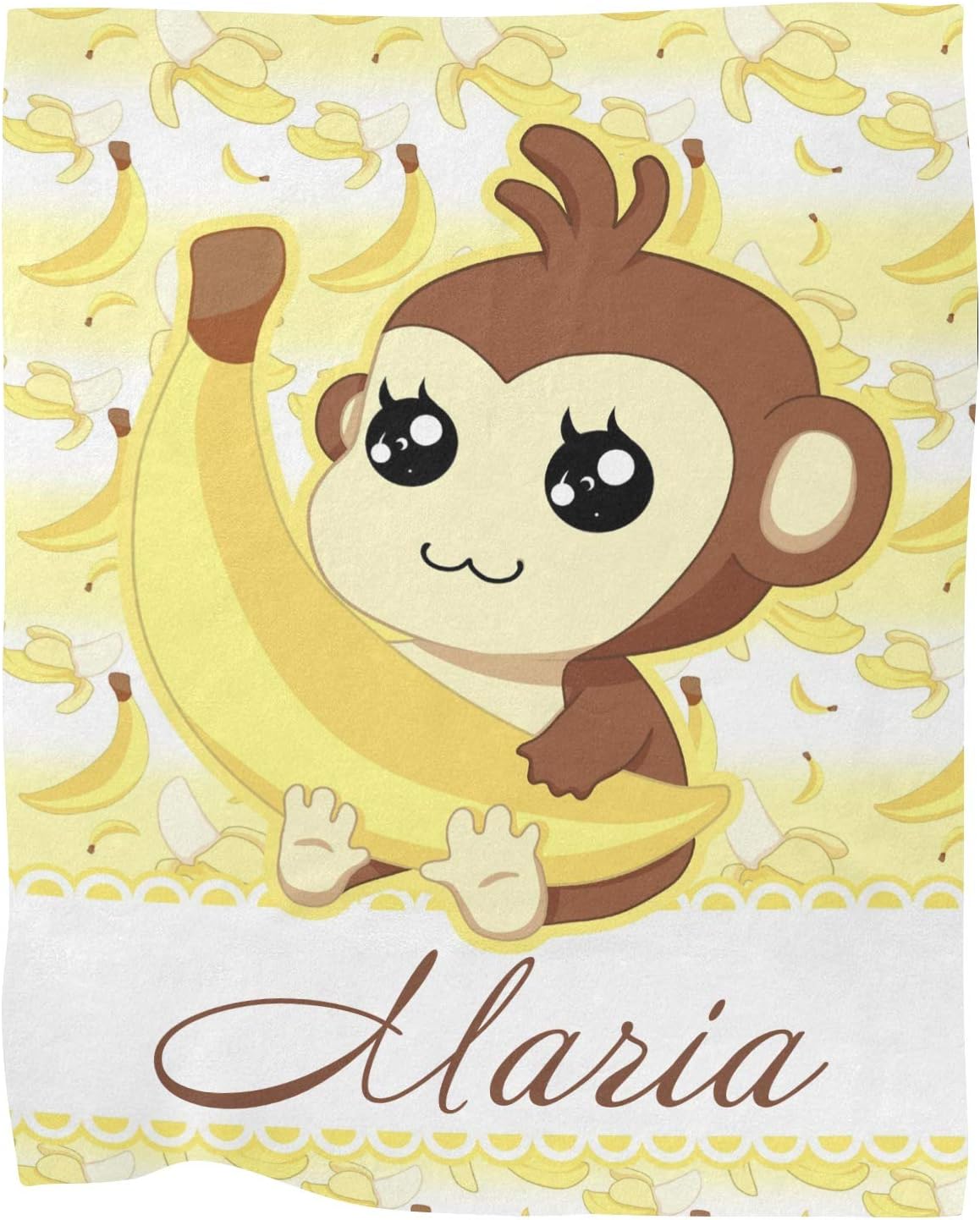 Personalized Monkey Banana Baby Blanket with Name