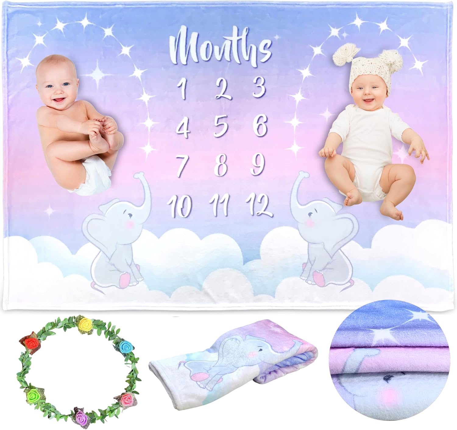 Twin Milestone Blanket with Elephant Design 1