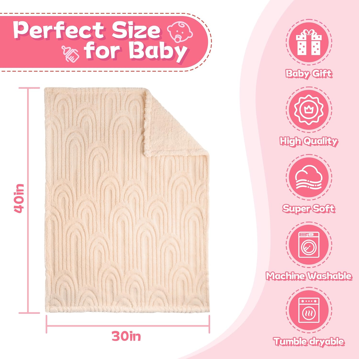 Baby Blanket - Ultra Soft Checkered Gift Box with Rainbow Pattern 30x40 Inches Beige