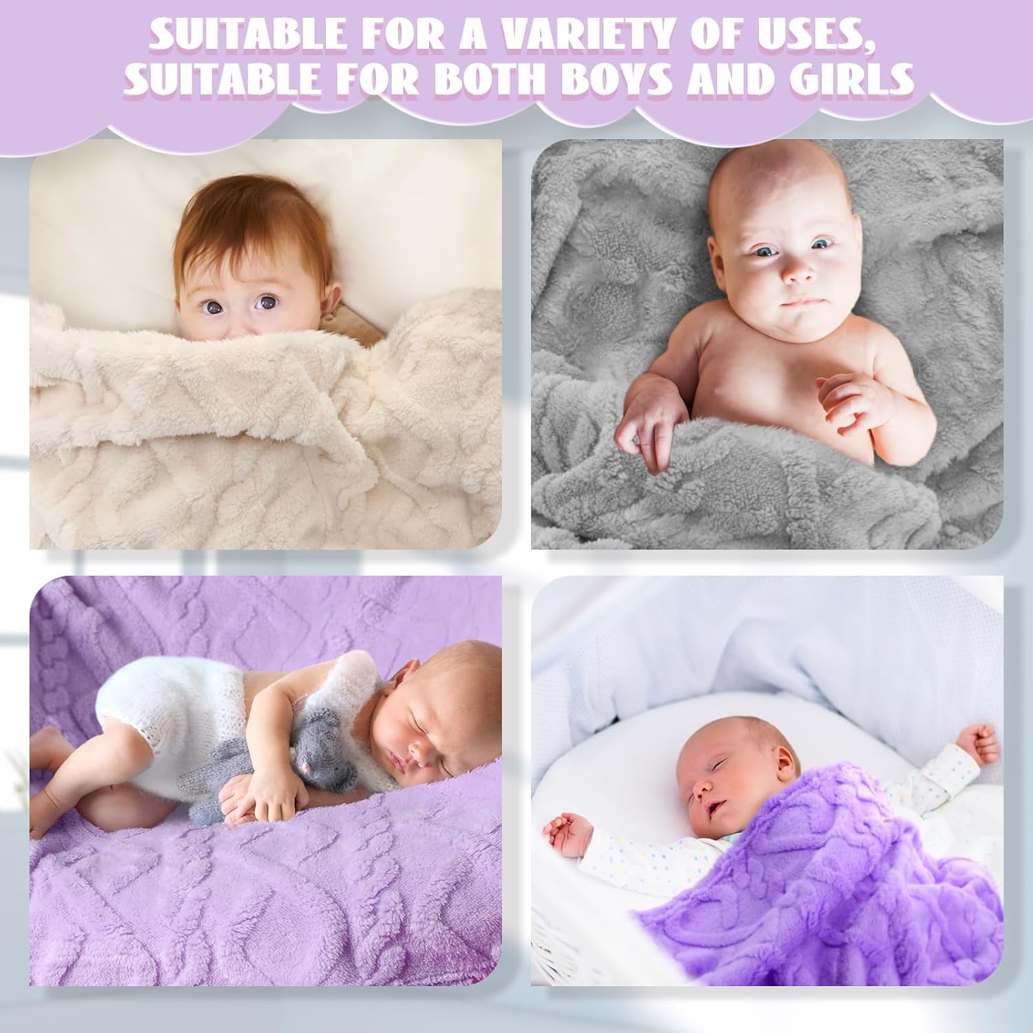 VitalCozy 4 Pcs 3D Fluffy Baby Blanket Set