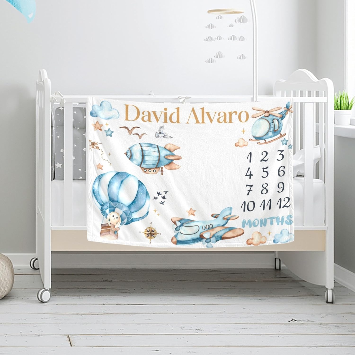 Mamatety Monthly Baby Milestone Blanket with Name and Photo