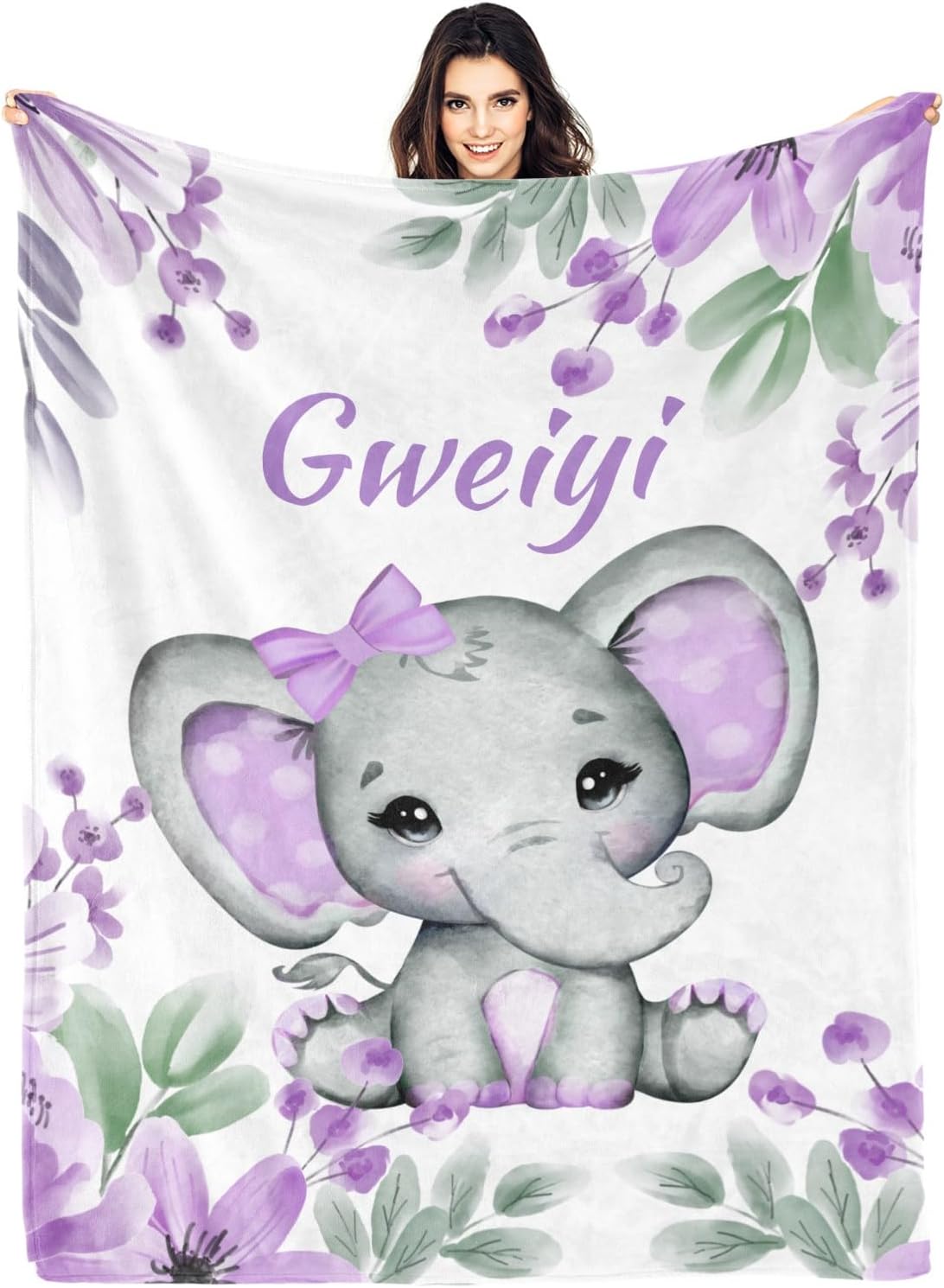 Personalized Baby Blanket with Name Customized Elephant 30x40