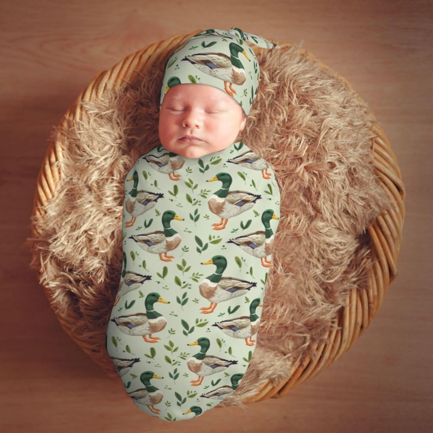 Muishi Farm Animal Mallard Duck Swaddle Blanket Hat Set 1