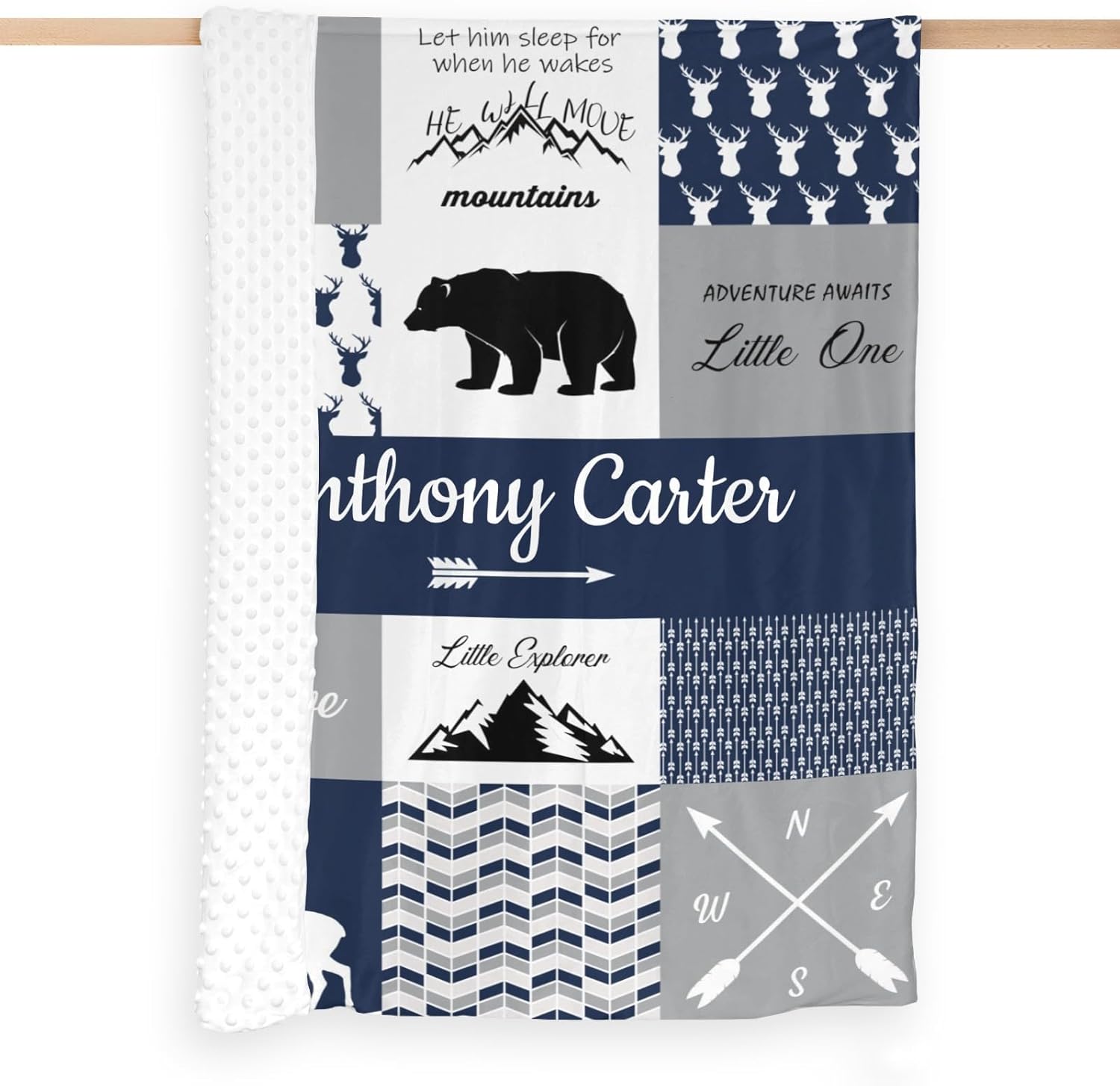 Personalized Baby Blanket for Boys with Name Navy Woodland