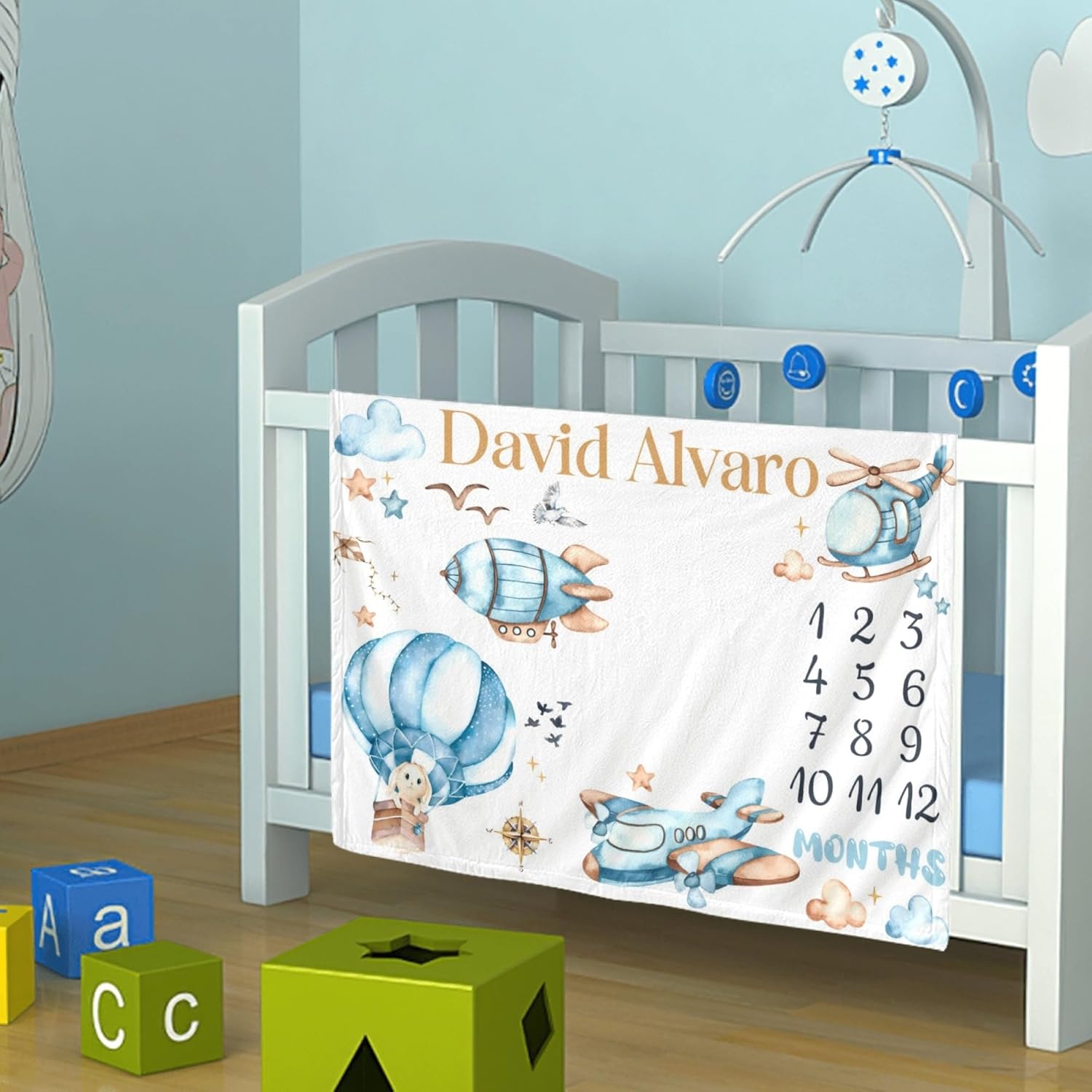 Mamatety Monthly Baby Milestone Blanket with Name and Photo