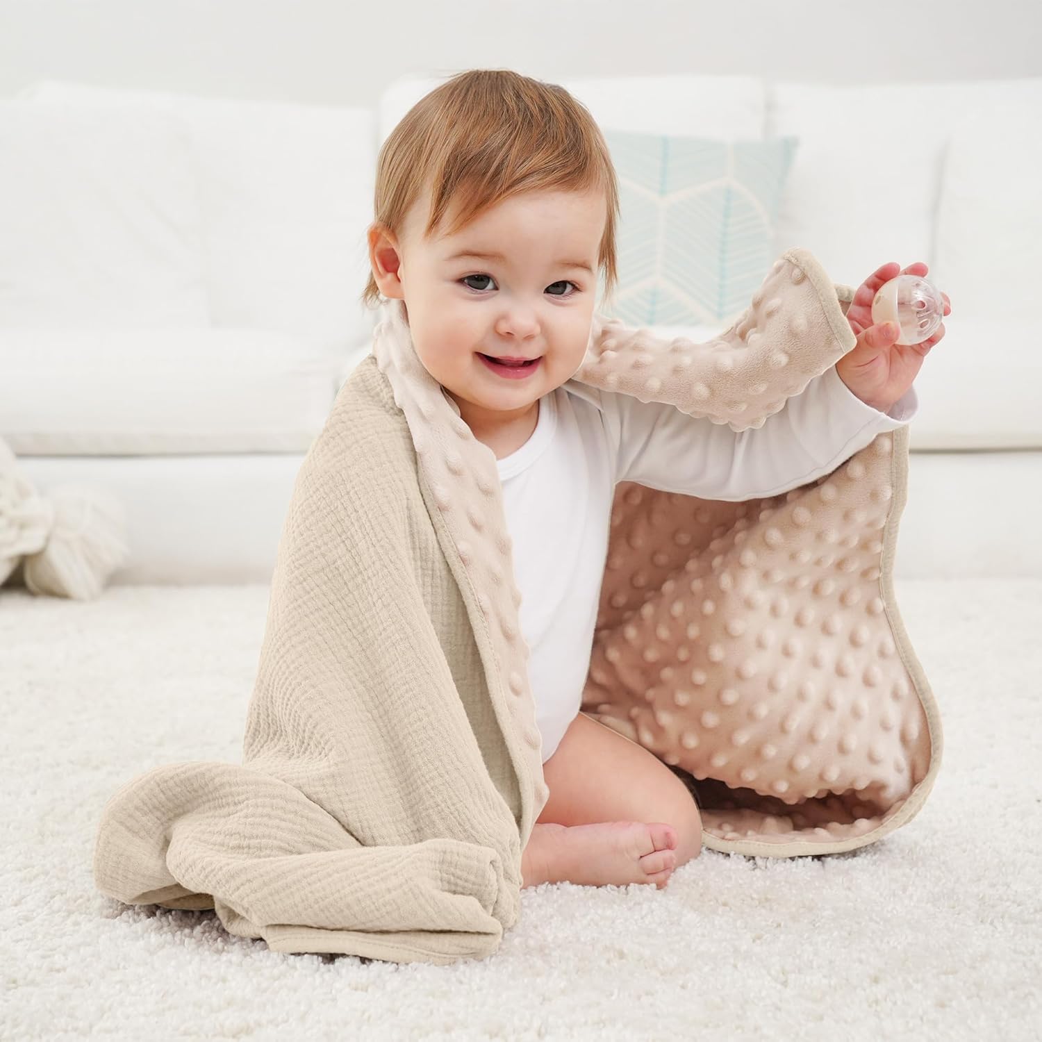 Susurration Baby Blanket Soft Minky with Muslin Front Dotted Fleece Back