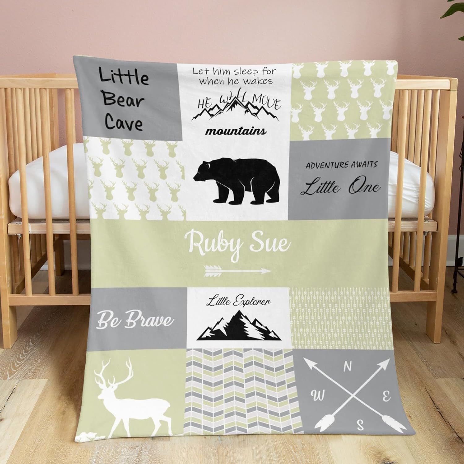 Personalized Baby Blanket for Girls with Name - Yellow Woodland Design