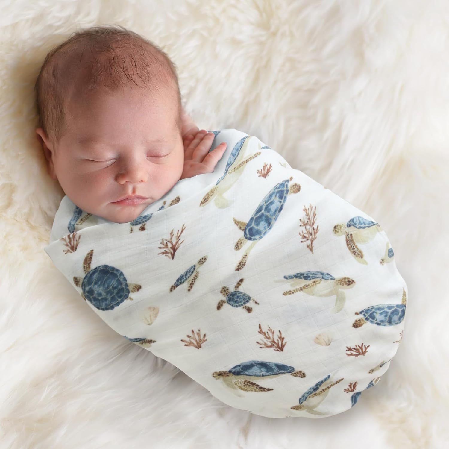 LifeTree Baby Swaddle Blanket 47 x 47 Sea Turtle Print