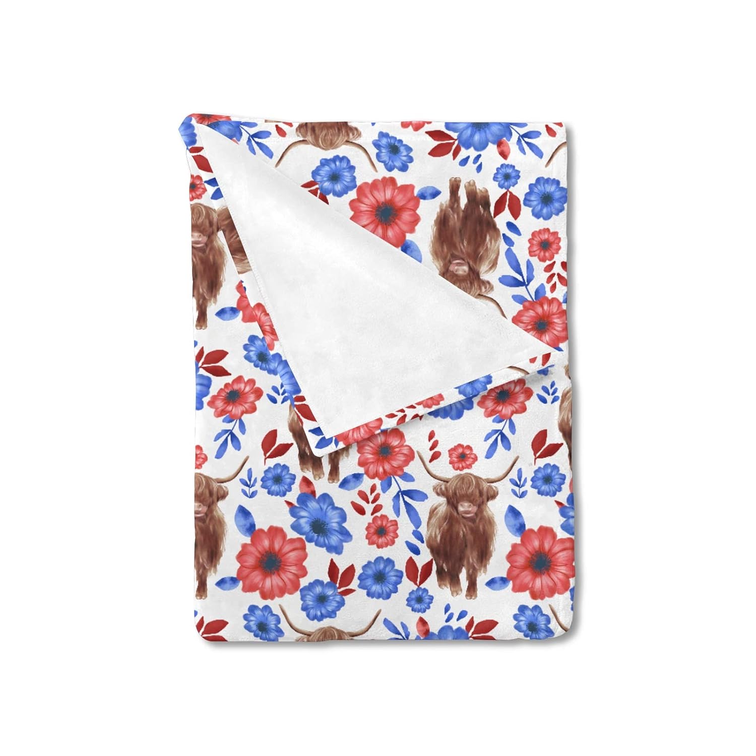 Boho Floral Baby Blanket with Yak Red and Blue Flowers