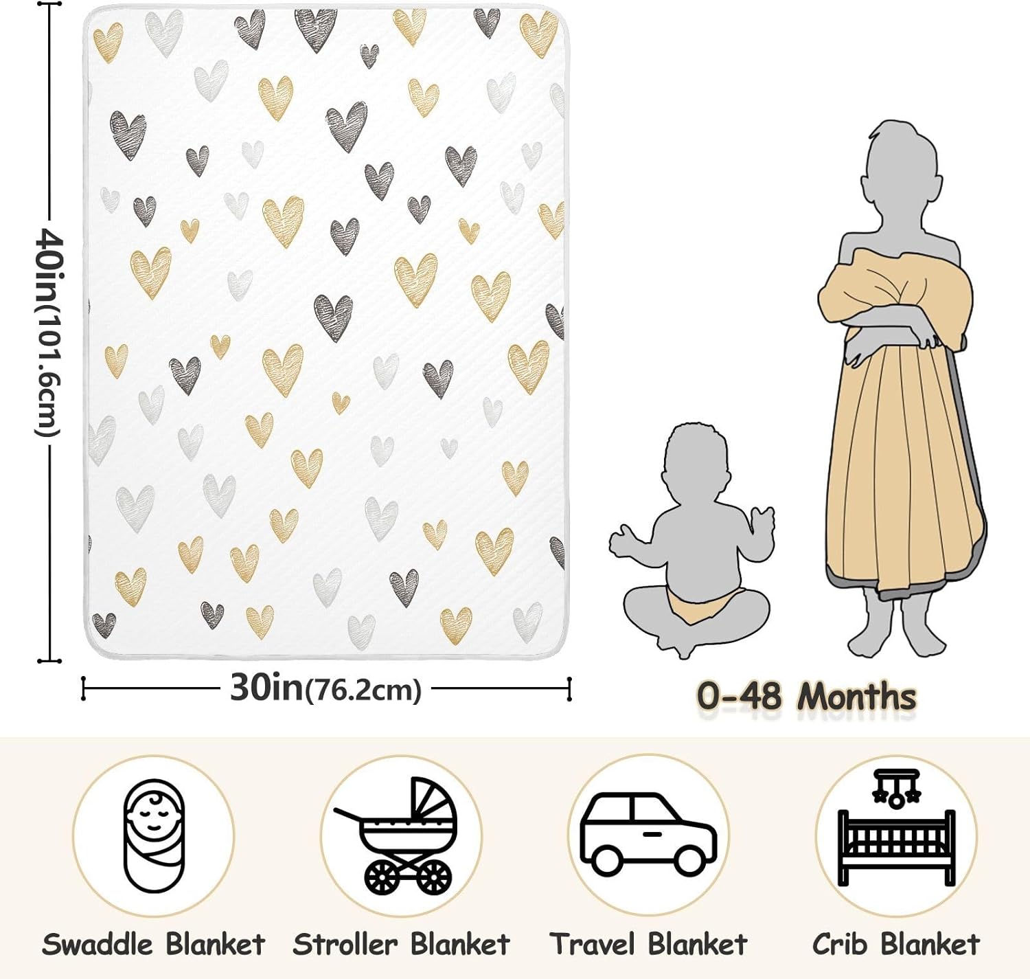 Wassud Doodle Hearts Baby Blanket 30 x 40 Inch