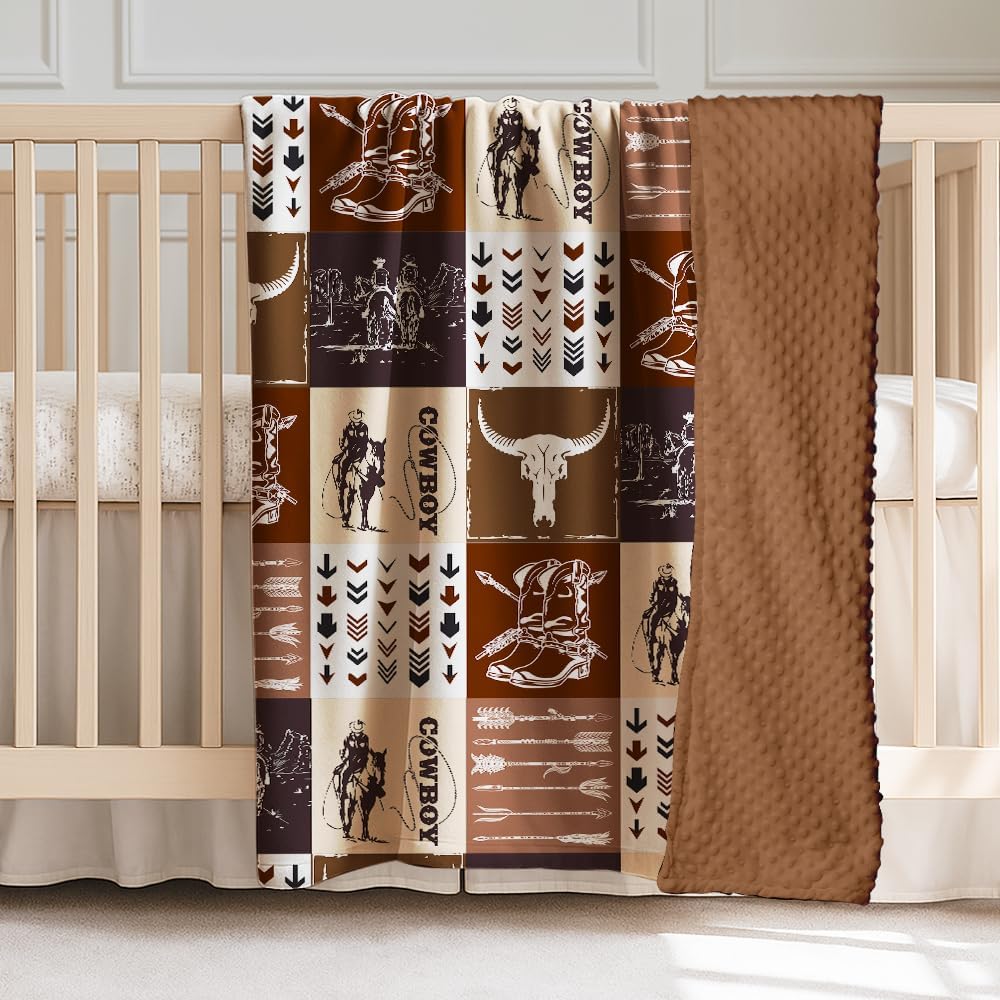 Western Baby Blanket for Boys Girls Soft Minky Bed Blanket