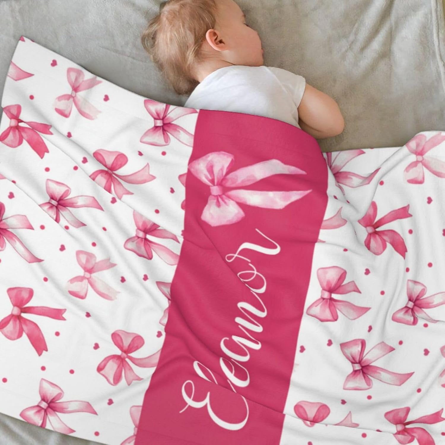 Personalized Bow Baby Blanket With Name
