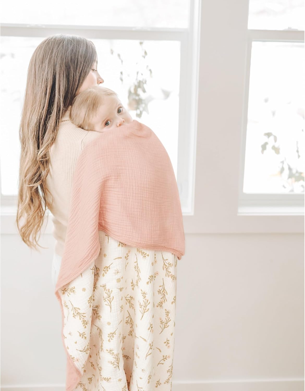Konssy Muslin Blanket 40x36 Inch Floral Baby Blanket