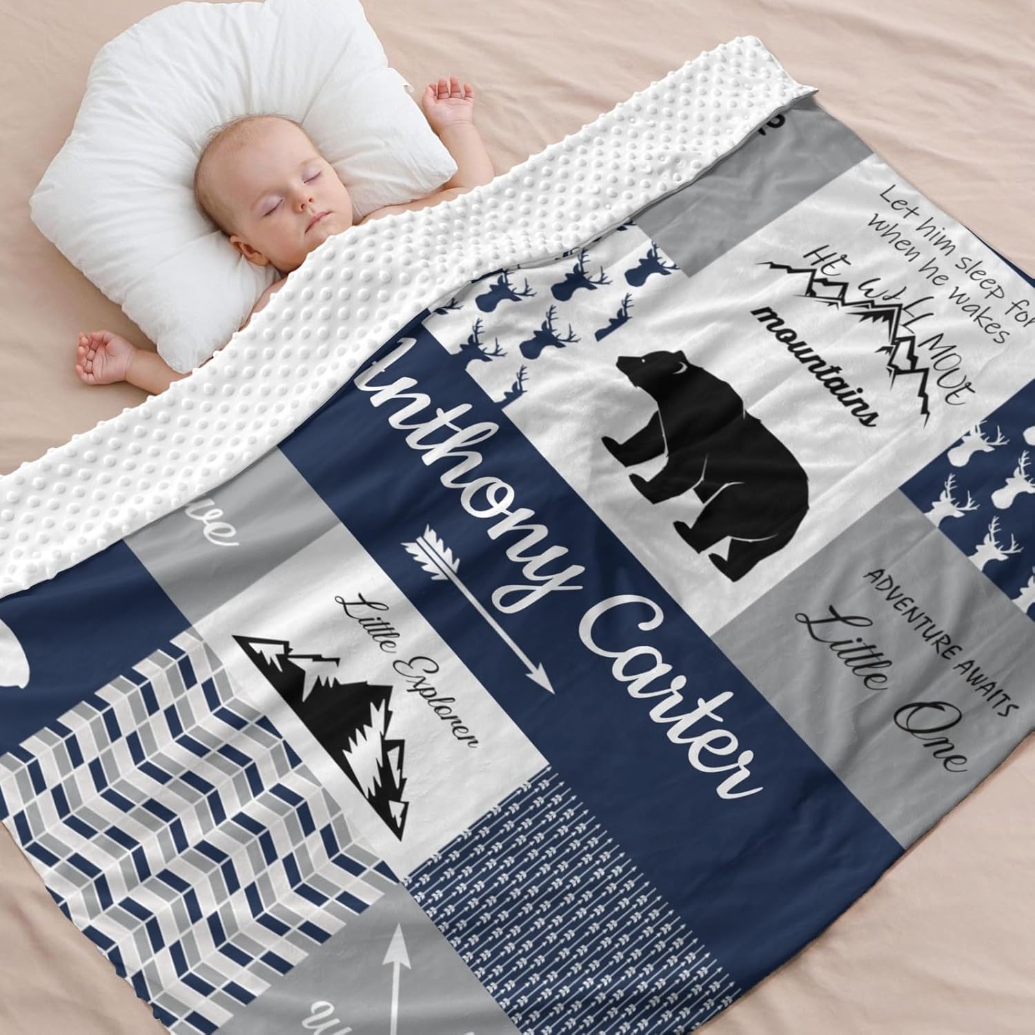 Personalized Baby Blanket for Boys with Name Navy Woodland