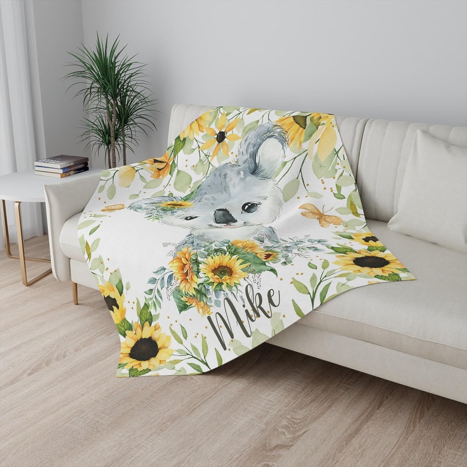Customized Koala Sunflower Baby Blanket with Name
