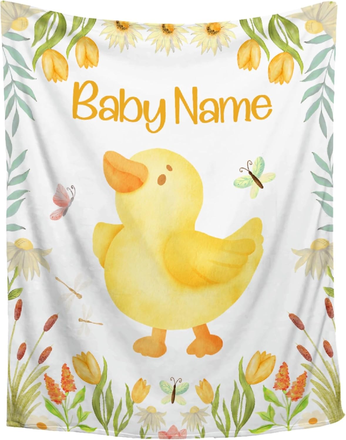 Personalized Duck Baby Blanket with Name Toddler Size 30x40